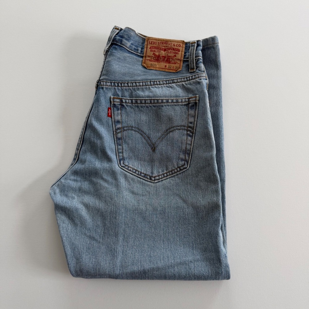 Levis 505 Regular Fit Jeans Mens 30x26 Light Wash Blue Straight Leg Y2K Denim